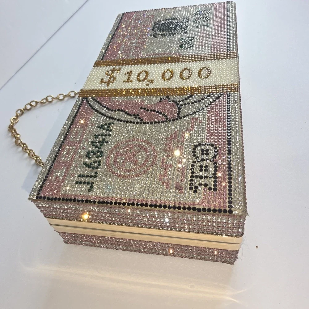 Pink Rhinestone Bedazzled Novelty Money Purse, Clasp Closure,